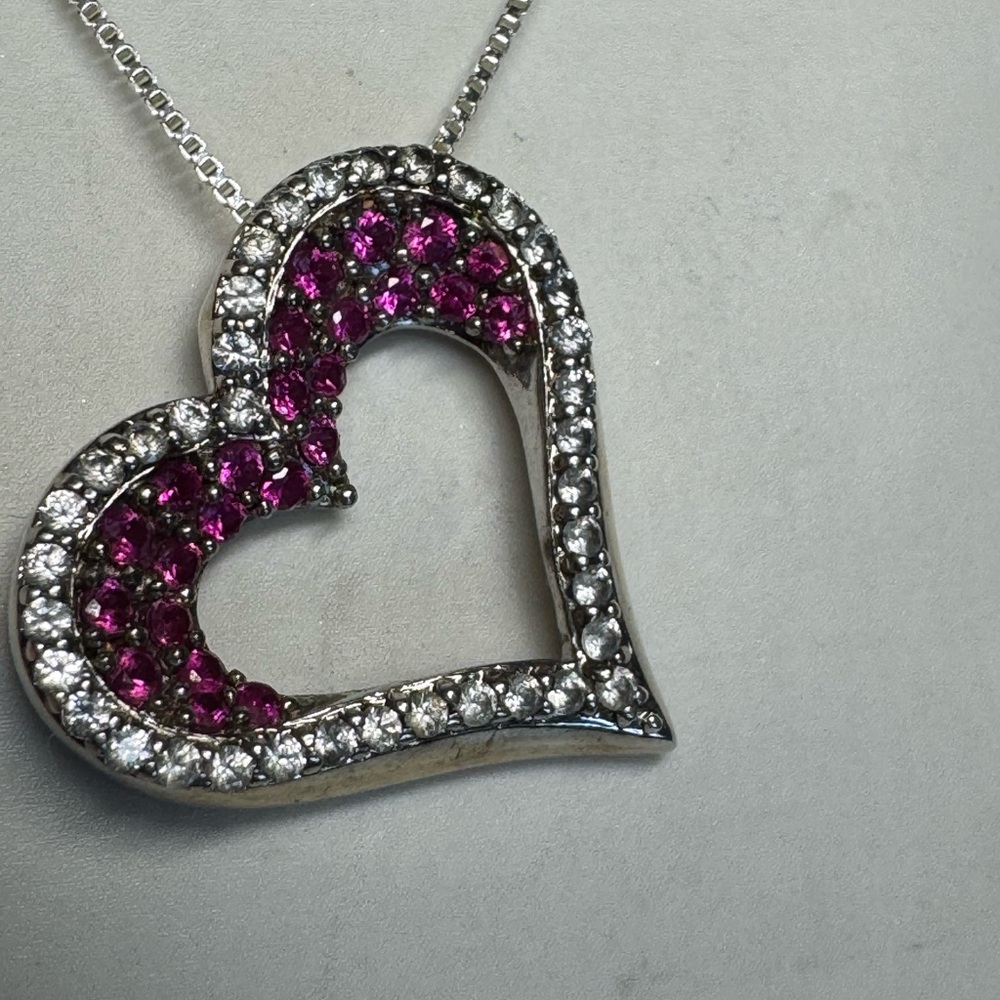 925 Floating Ruby Heart Necklace - image 2